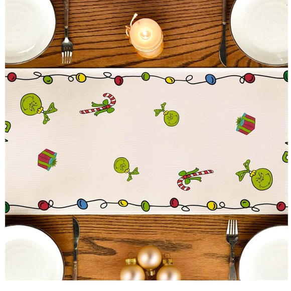 NWT Merry Christmas Grinch Burlap Table Runner Table Decor 72” x 12” - Picture 2 of 3